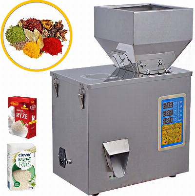دستگاه پرکن پودر و گرانول 0.1 الی 100 گرم دارای سنسور چشمی، پدال، ویبره و کاپ تخلیه استیل مدل FP2